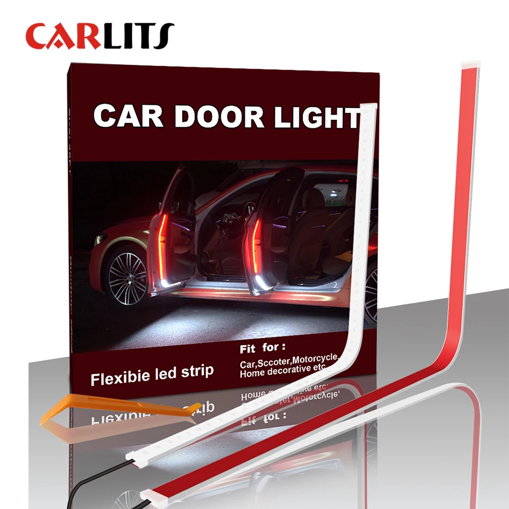Car-styling Rød-hvide LED-Streamer Døren Anti-Kollision Advarsel Lys Velkommen Dekorative Lys Bælte Bil Døren Atmosfære Lampe CJ