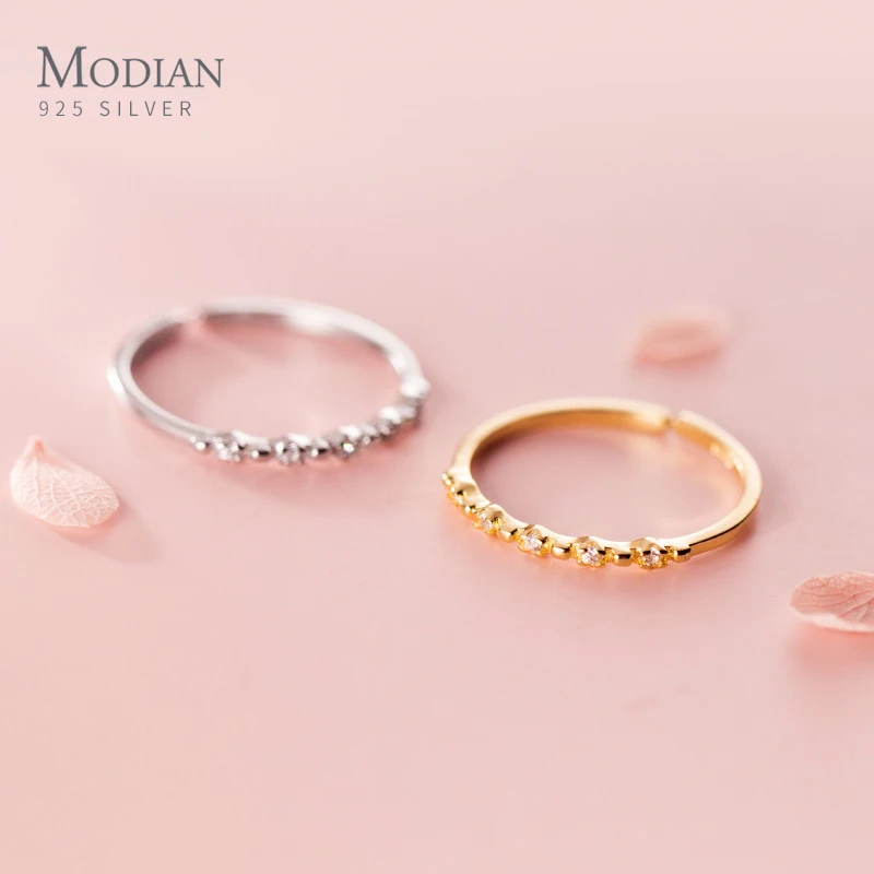 Modian Mode 925 Sterling Sølv Glimtende Zircon Justerbar Åbne Finger Slank Ring for Kvinder Girl Gratis Størrelsen Ring Fine Smykker