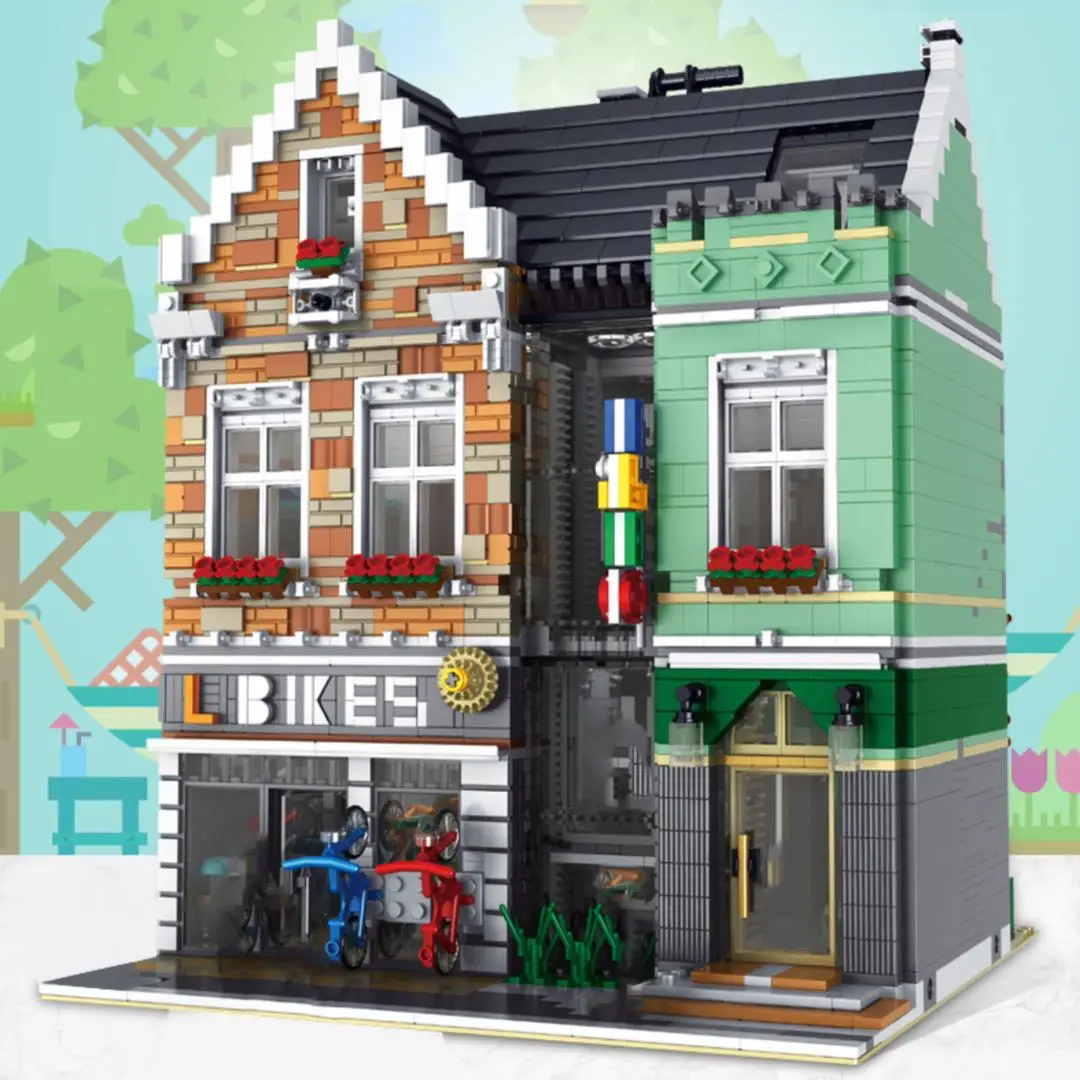 MOC Byen Streetview-Serien Hospitalet Cykel Shop Havana Cafe Modulopbygget Model byggesten Mursten Kids Legetøj gaver