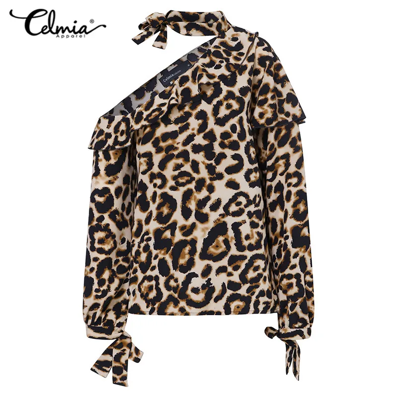 Celmia Mode Shirts 2021 Foråret Sexet Off Skulder Leopard Print Bluser Kvindelige Afslappet Langærmet Elegant Kontor Blusas Toppe