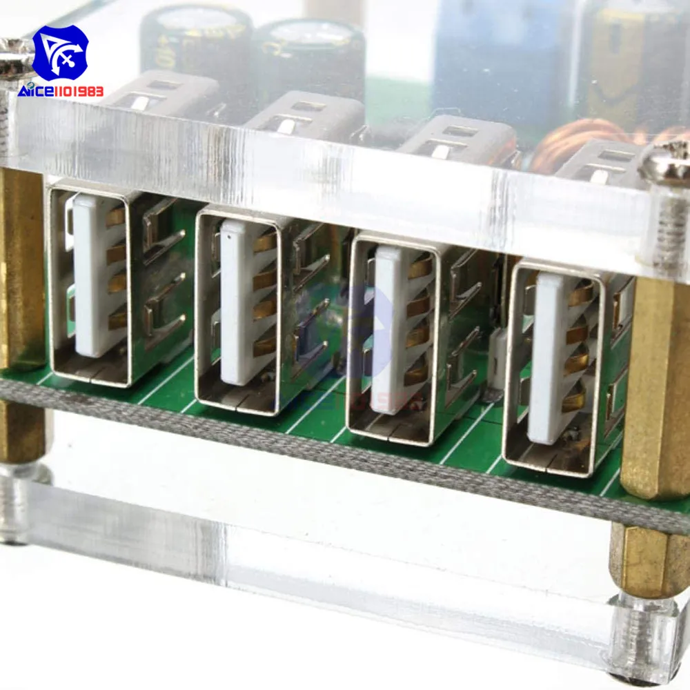 Diymore 4 USB-7V DC DC 9V, 12V 24V, 36V 48V -60V til 5V 5A Buck Konverter Power Supply Module Voltage Regulator med Akryl Sag