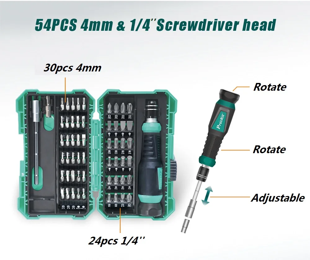 Pro'sKit 57 i 1 Skruetrækker Sæt SD-9857M precision skruetrækker med Extension Bar, elektriske skruetrækker til bits adapter