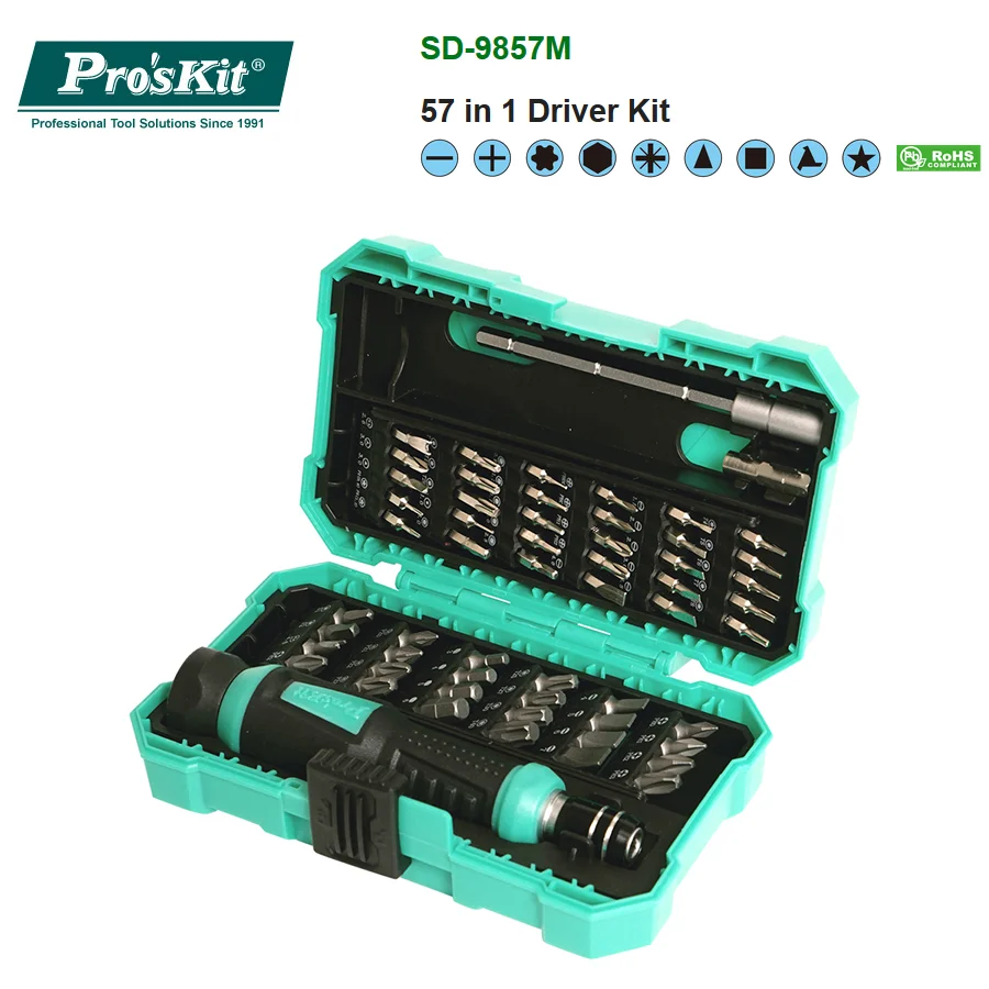 Pro'sKit 57 i 1 Skruetrækker Sæt SD-9857M precision skruetrækker med Extension Bar, elektriske skruetrækker til bits adapter