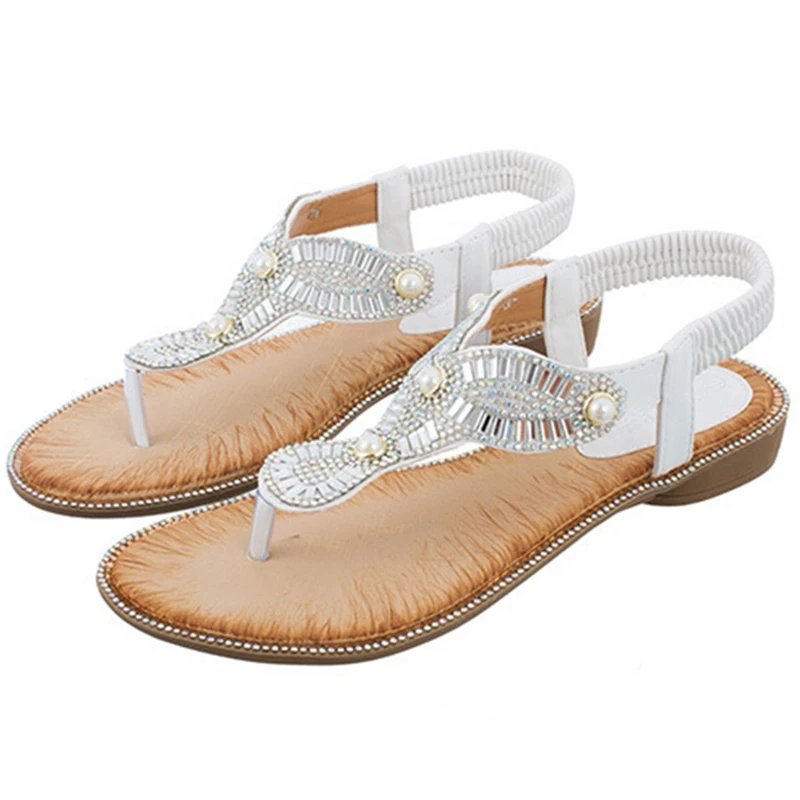 TIMETANGSummer kvinder, damer fladskærms sommeren etnisk kæde pearl beach sandaler casual sølv sko shoes de mujer tacon rosa