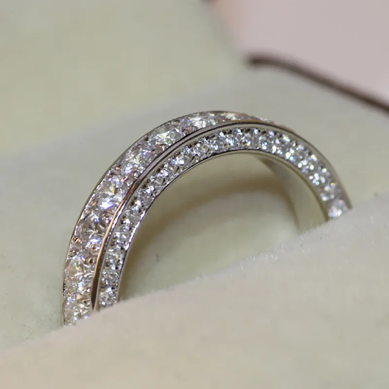 Mode Enkel Hvid Blå Perler Kvinders Ring Romantisk Elegant Sølv Forgyldt Bryllup Engagement Zircon Ringe til Kvinder Smykker