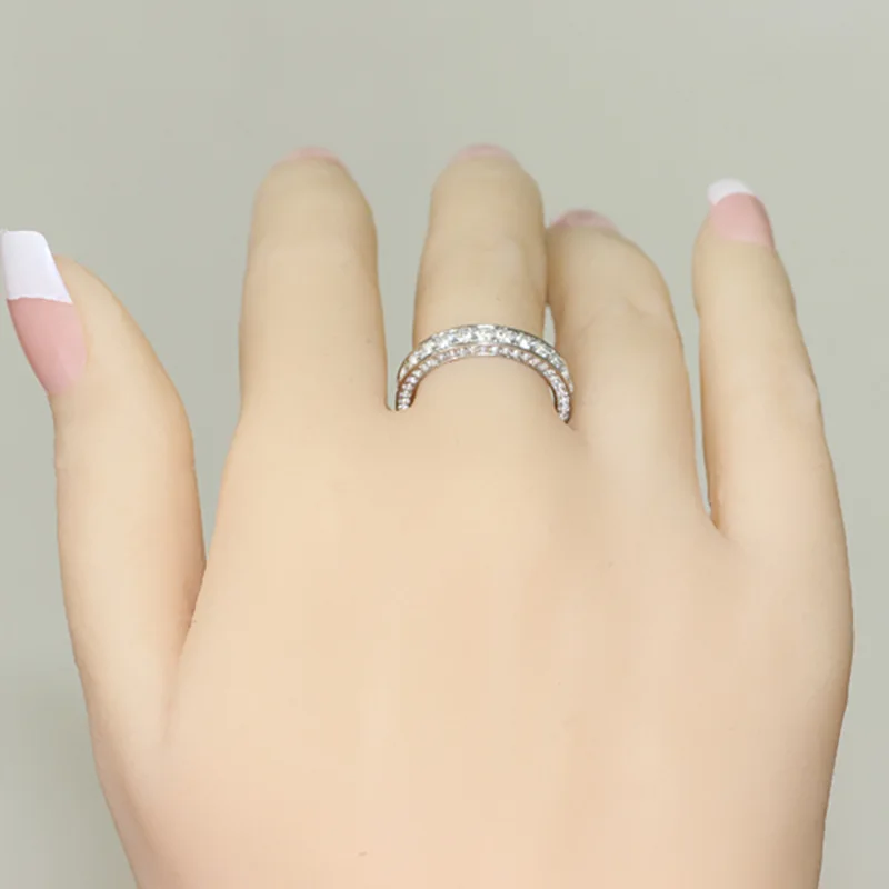 Mode Enkel Hvid Blå Perler Kvinders Ring Romantisk Elegant Sølv Forgyldt Bryllup Engagement Zircon Ringe til Kvinder Smykker