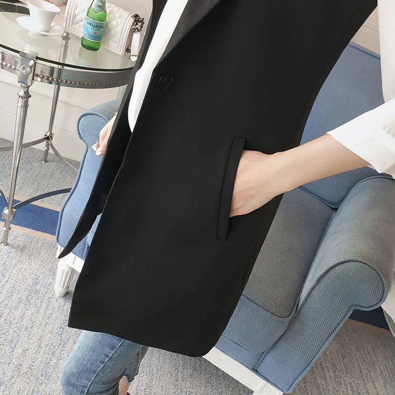 Foråret koreansk Mode Lang Overtøj Kvinder Cardigan 5XL Plus Size Ærmeløs Kvindelige Jakke Elegante Slanke Sorte Kvinders Pels Vest