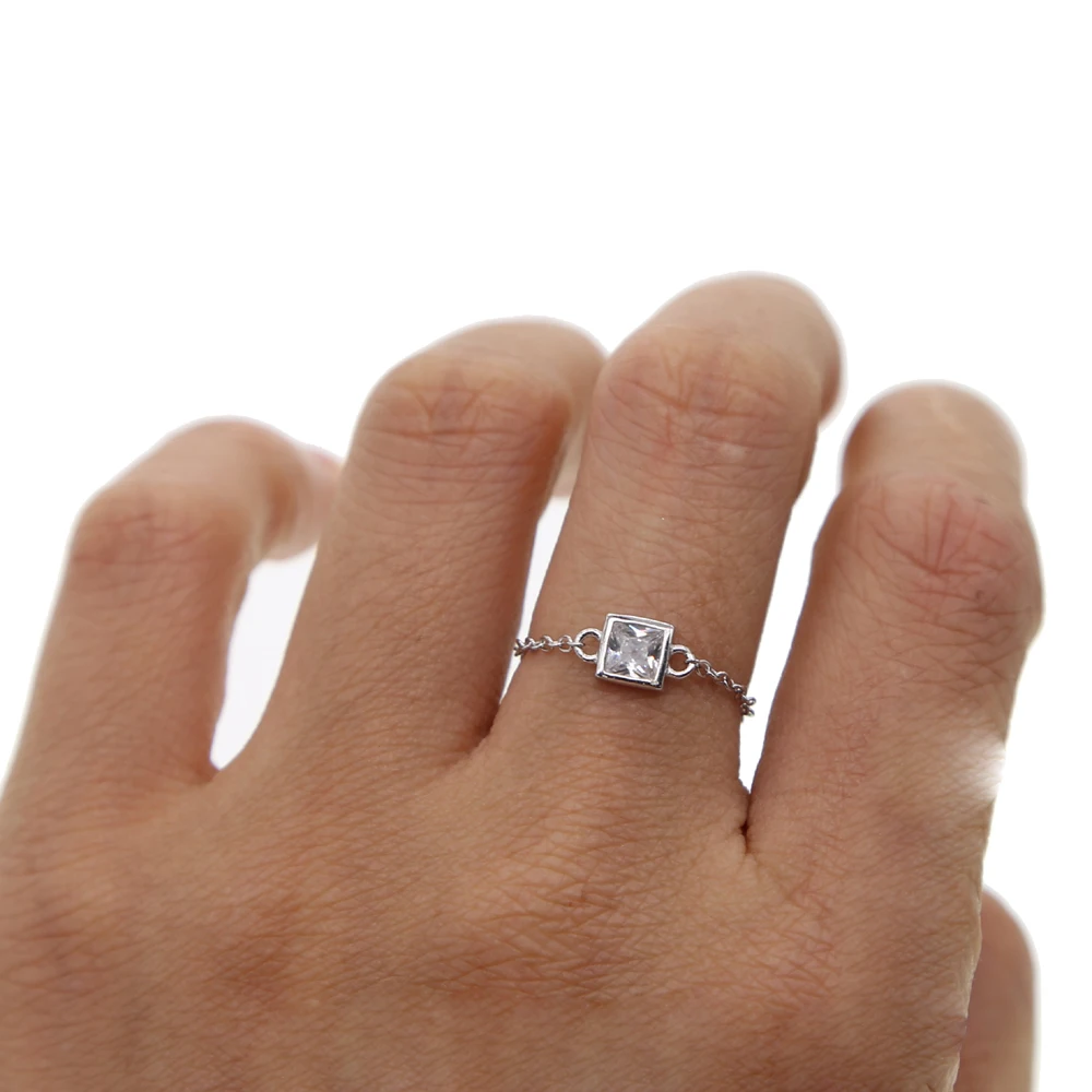 925 sterling sølv dejlige smykker ring fine fine kæde enkelt kvadrat cubic zirconia charme enkel minimal smykker ringe