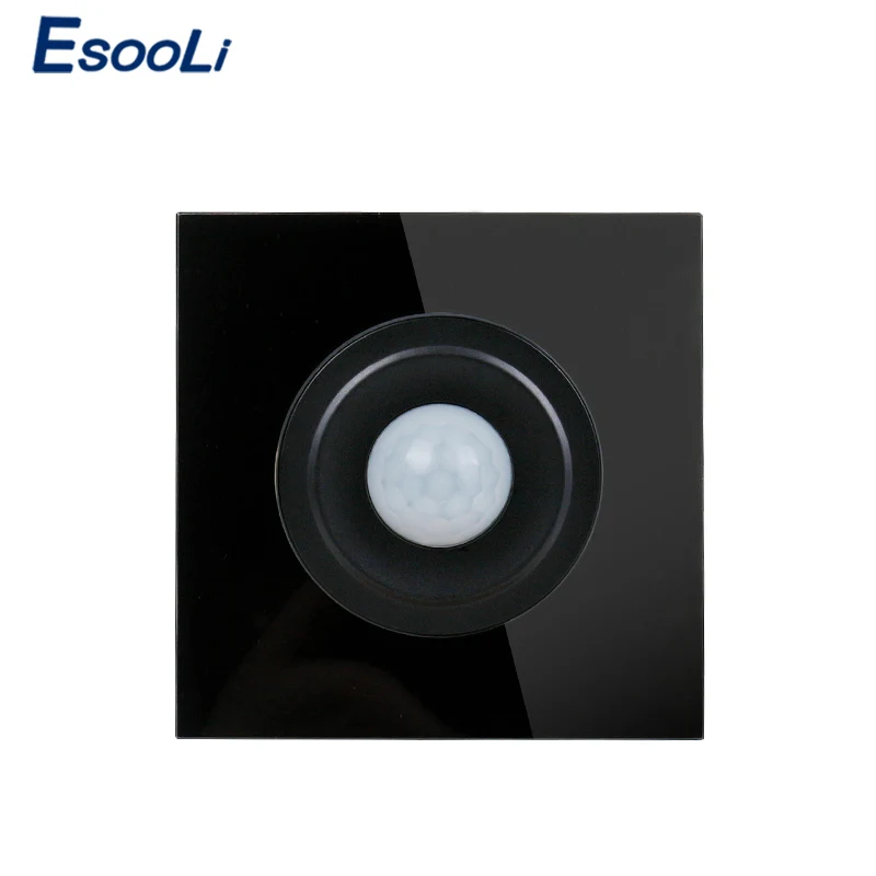 Esooli Nye Ankomst Hærdet Krystal Glas Panel Menneskelige Krop, Bevægelse Sensor Switch Væg Interruptor El-Lys, Conmutador
