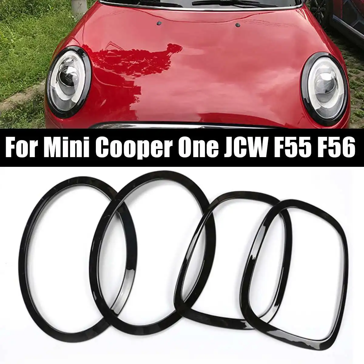 4 Stk bilforlygte Hoved, Hale baglygter Rim Lys Trim Ring Dækker For Mini Cooper One JCW F55 F56 Bil Styling Tilbehør