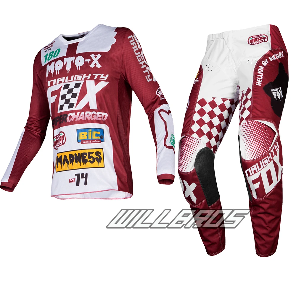 DELIKAT FOX MX 180 Zaren Jersey Bukser Combo Kardinal Maroon Voksen Gear Sæt til Motocross Dirt bike-Off Road Racing