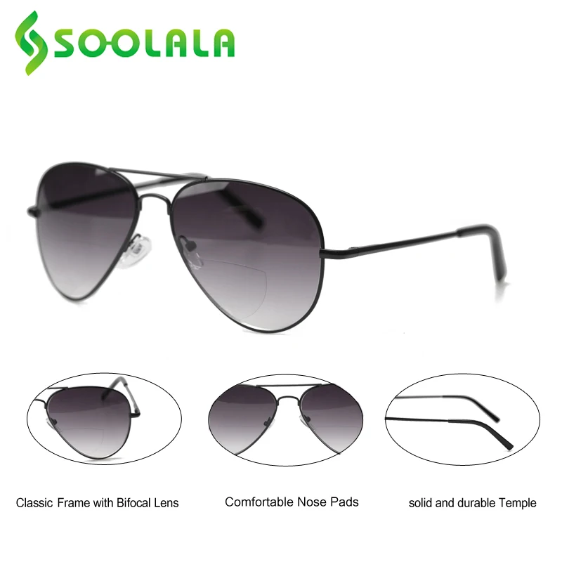 SOOLALA Metal Bifokale Solbriller, læsebriller Kvinder Mænd Briller Okulary Bifokale Briller +1.0 1.5 2.0 2.5 3.0 3.5