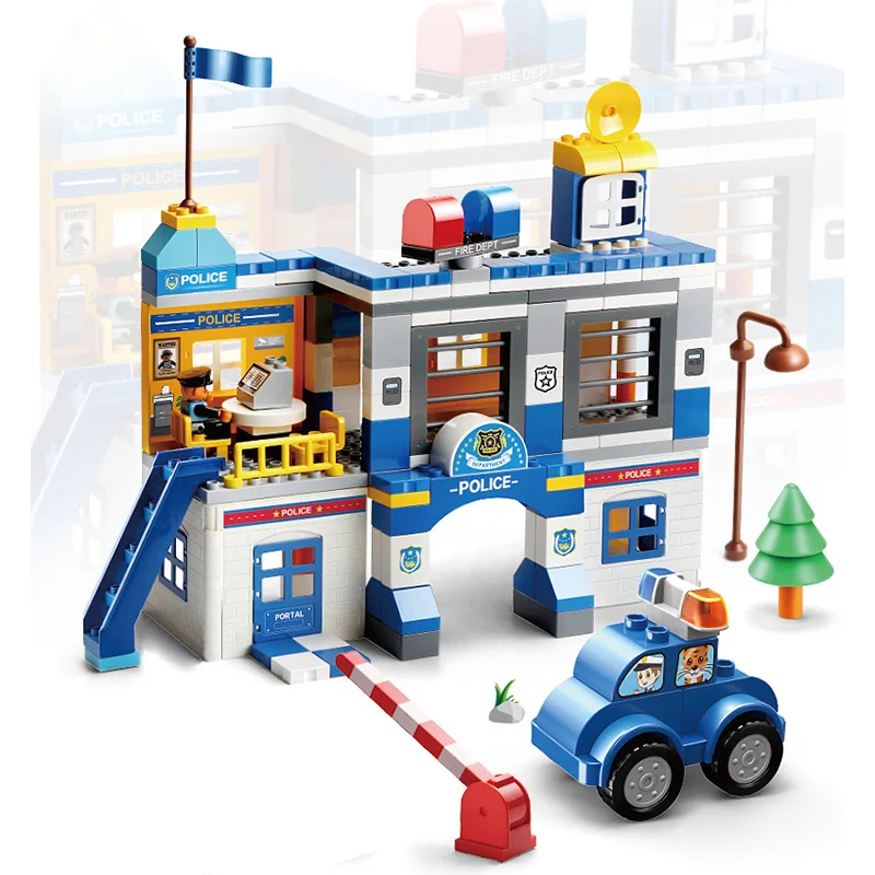 Nye duploed politi station med bil-legetøj sæt store byggesten til småbørn 1-6 år