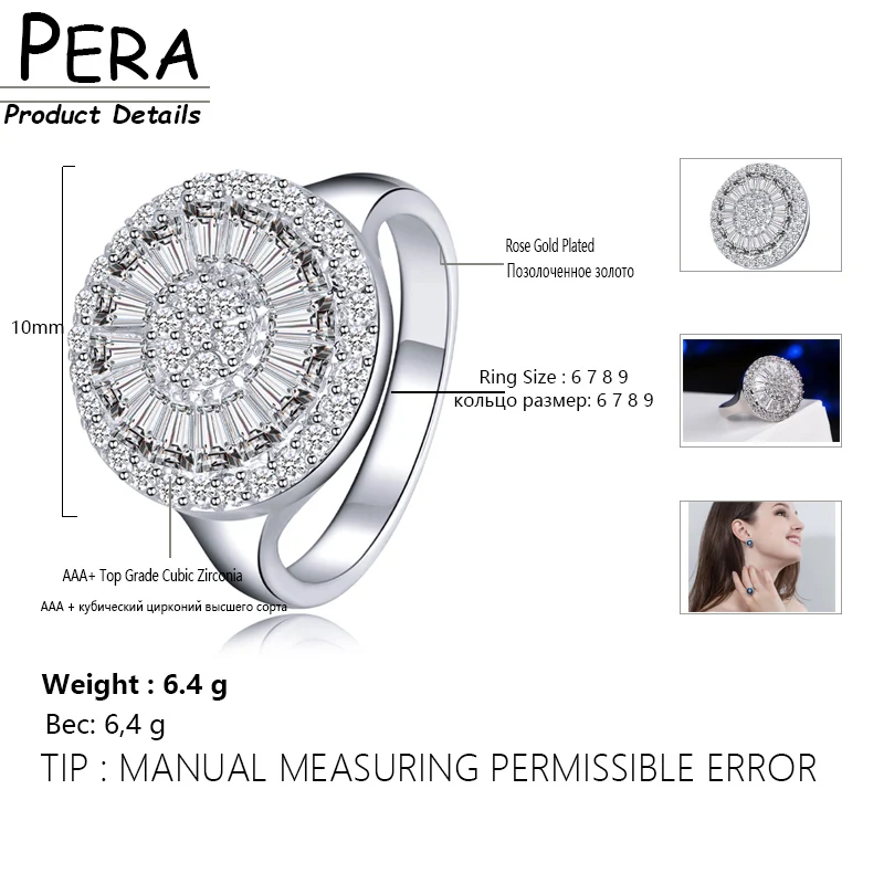 Pera Nye Mode Design Store Tydelige Hvide Micro Bane AAA+ Cubic Zirconia Mousserende Runde Sølv Farve Engagement Ring R065