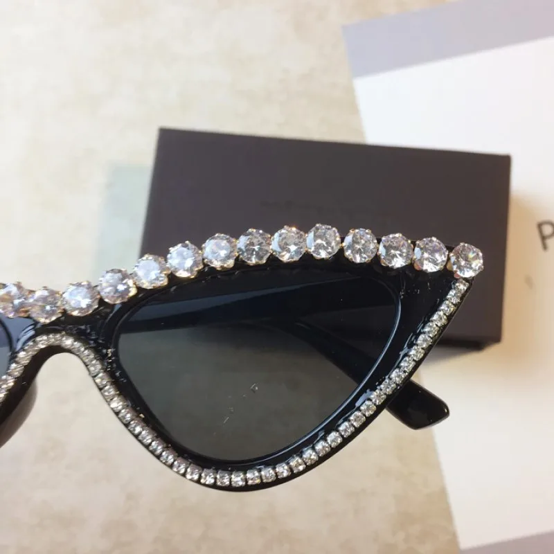 Vintage Luksus Krystal Diamant Cateye Solbriller Kvinder Brand Designer Sort Pink Ramme Cat Eye Solbriller Bling Bling Briller