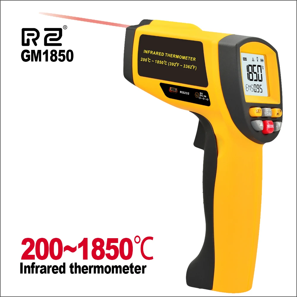 RZ Digital infrarød termometer Ikke-Kontakt IR Temperatur Meter Pistol 200-1850C Håndholdte Laser Termometer Industrielle Pyrometer