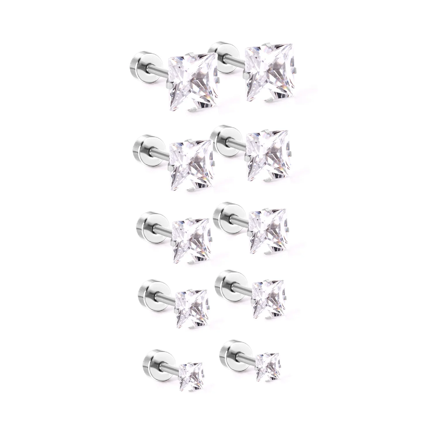 LUXUKISSKIDS 3-7mm Sqaure Zircon Rustfrit Stål Stud Øreringe Sæt 2020 Nye Earings For Kvinder Mode Smykker Brinco piercing