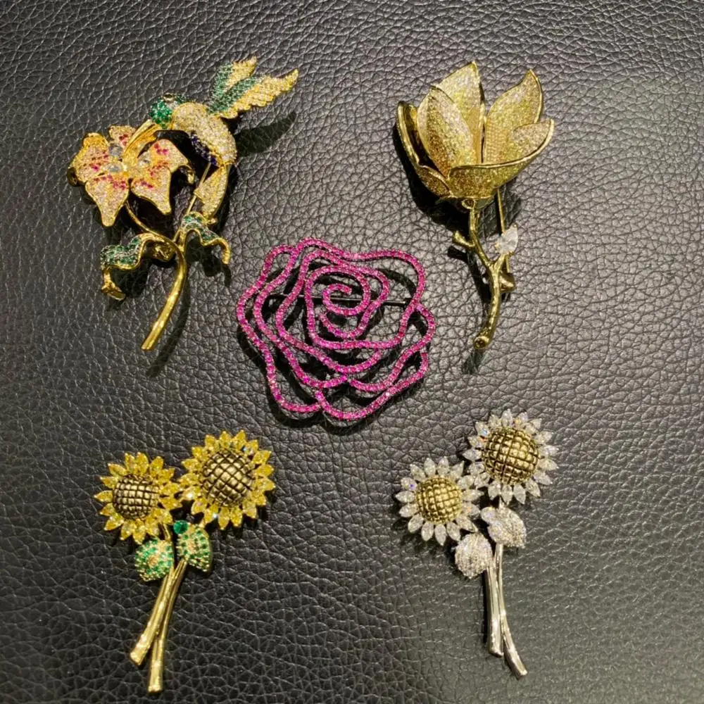 Søde romantiske blomst-broche, steg mangnolia blomst solsikke og fugl broche pins fashion kvinder smykker gratis fragt