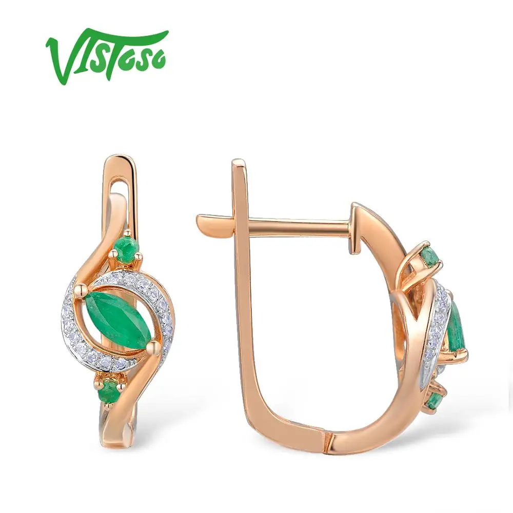 VISTOSO Guld Øreringe Til Kvinder 14K 585 Guld Glamourøse, Elegante Pære Emerald Funklende Diamant Luksus Trendy Fine Smykker