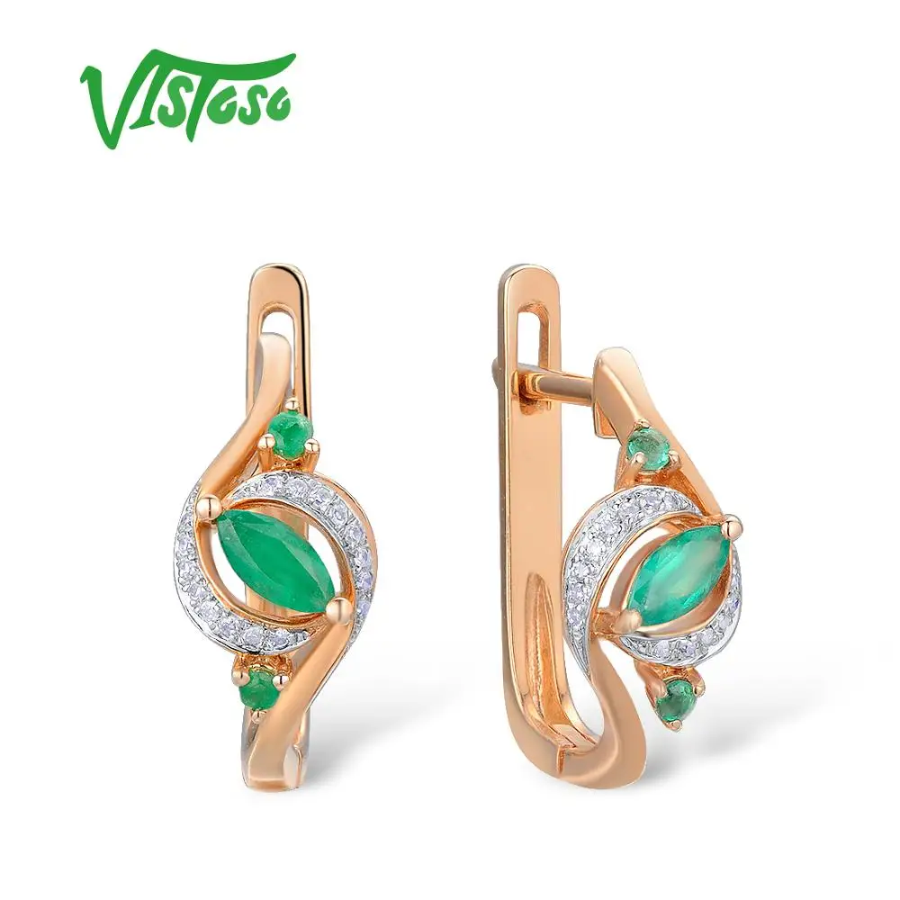 VISTOSO Guld Øreringe Til Kvinder 14K 585 Guld Glamourøse, Elegante Pære Emerald Funklende Diamant Luksus Trendy Fine Smykker