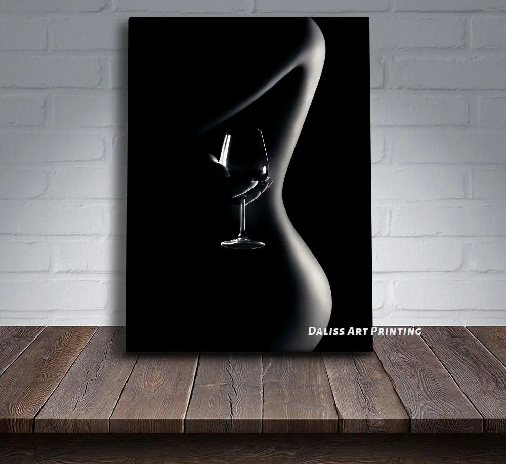 Lærred Sexet Nøgen kvinde rødvin Billeder Hjem Dekoration Malerier Plakat HD Udskriver Væg Kunst, Modulære Stue Indrammet