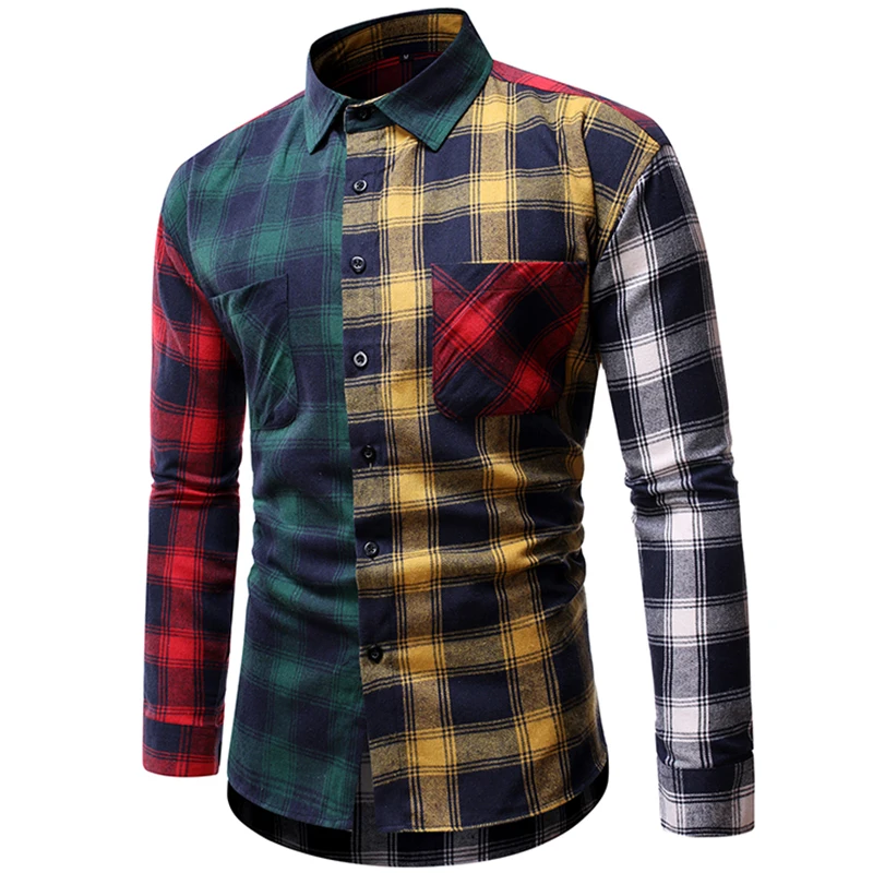 Aolamegs Mænd Shirts Hit Farve Plaid Shirt Langærmet Shirt Til Mænd Bomuld Baggy Hyggelig Vintage Mode Unge Mandlige Efteråret Streetwear