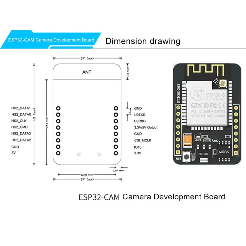 Esp32 cam ESP32-CAM ESP-32S WiFi Modul ESP32 seriel at WiFi ESP32 CAM Development Board, 5V Bluetooth med OV2640 Kamera Modul