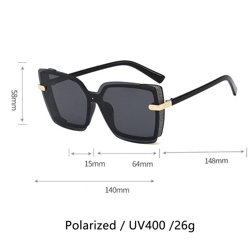 UV400 Polariserede Solbriller Kvinder Gradient-Pladsen Nuancer Glitter Side Et Stykke Pink Overdimensionerede Solbriller Damer Luksus Kørsel