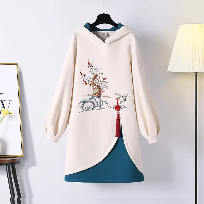 2020Autumn Vinter Nye Ankomst Højtaljede Slim Simple Plus Size Fortykket Kvinder Hanfu Kinesisk Stil Sweater Kjole Gratis Fragt