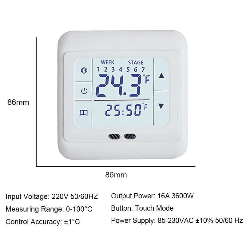 Hjem Termoregulator Touch Screen Varme Termostaten For Varmt Gulv, El-Varme System Temperatur Controller ing