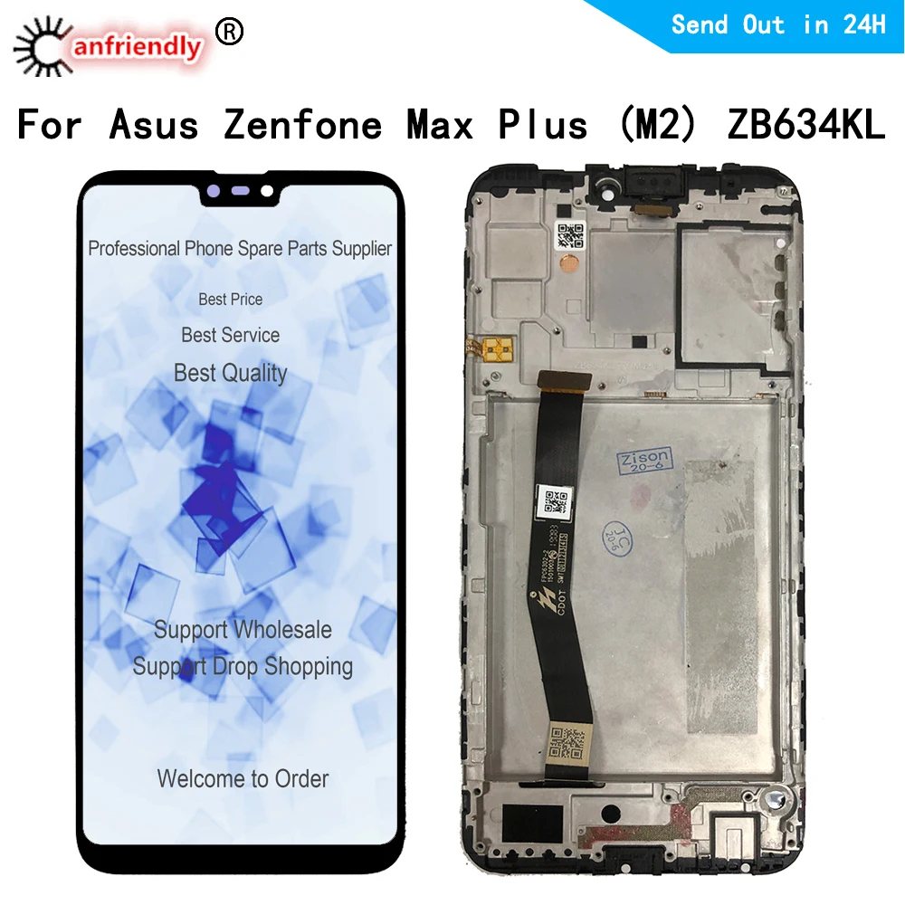 For ASUS Zenfone Max plus M2 ZB634KL A001D LCD-display panel Touch Skærm sensor monitor Digitizer med stellet ZB634KL
