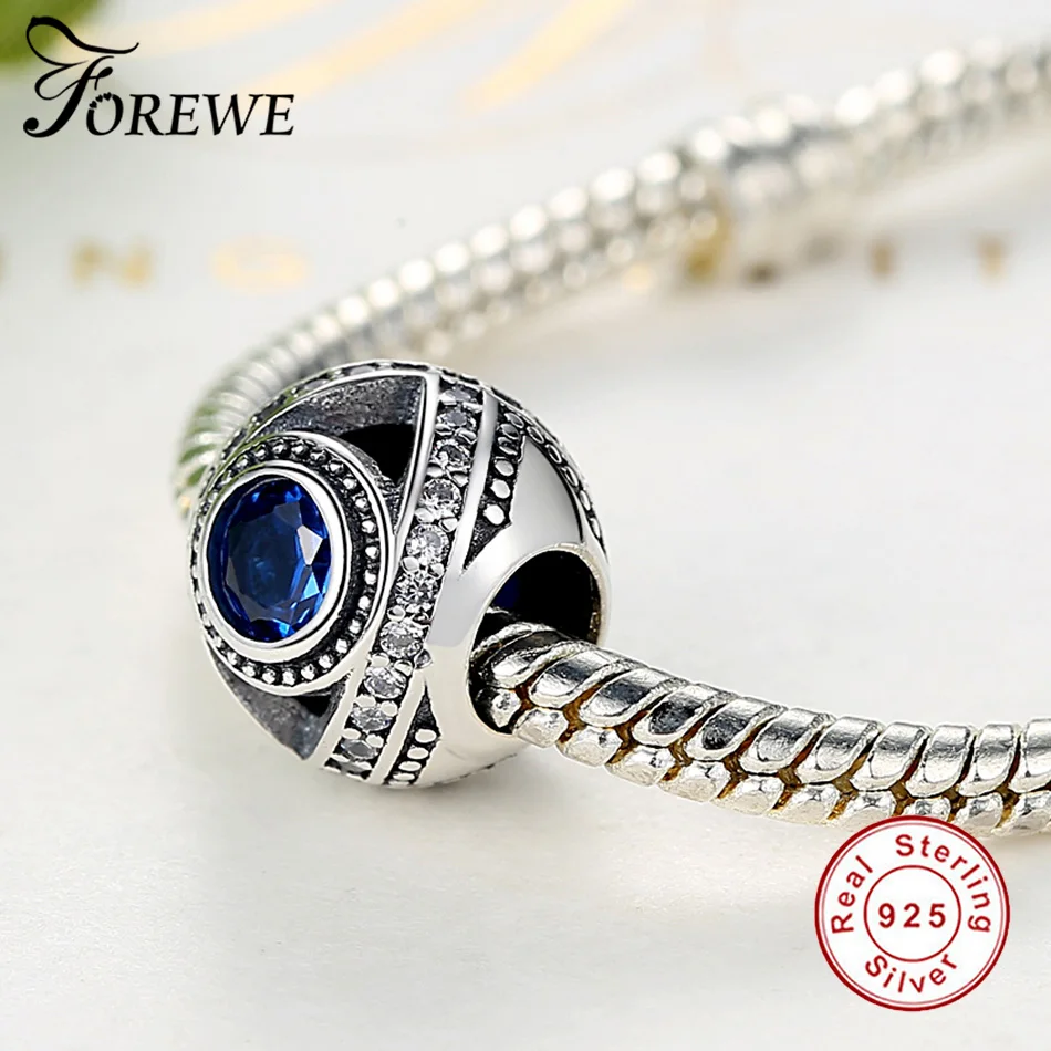Oprindelige 925 Sterling Sølv-Perle-Charme, Fit Armbånd, Blå Øjne Crystal Charms Kvinder DIY Smykker