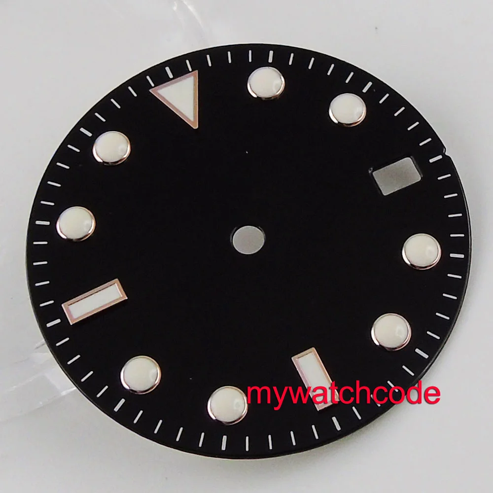 28.8 mm sterile sort/blå/grå urskive dato wiondow passer til Japan NH35 kronograf herreur
