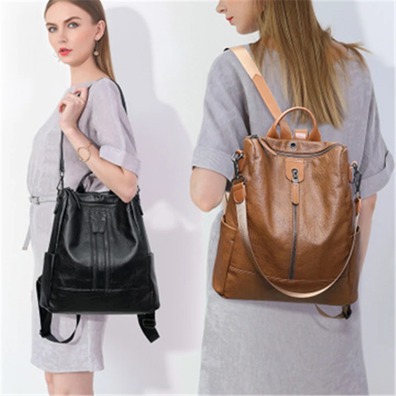 NY 2020-Mode Kvinders rygsække Luksus retro Street Damer Læder tasker Britisk stil Britisk stil skuldertaske 02A