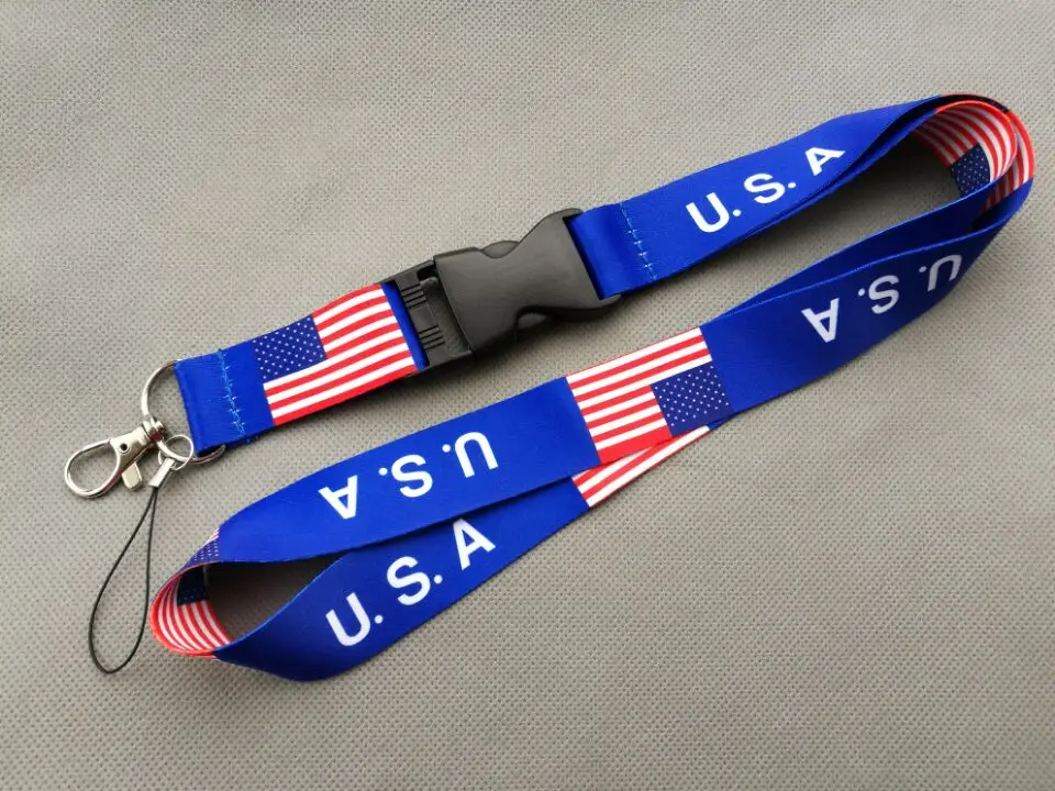 USA Flag Lanyard halsrem Halskæde ID Holder Nøglering 20pcs