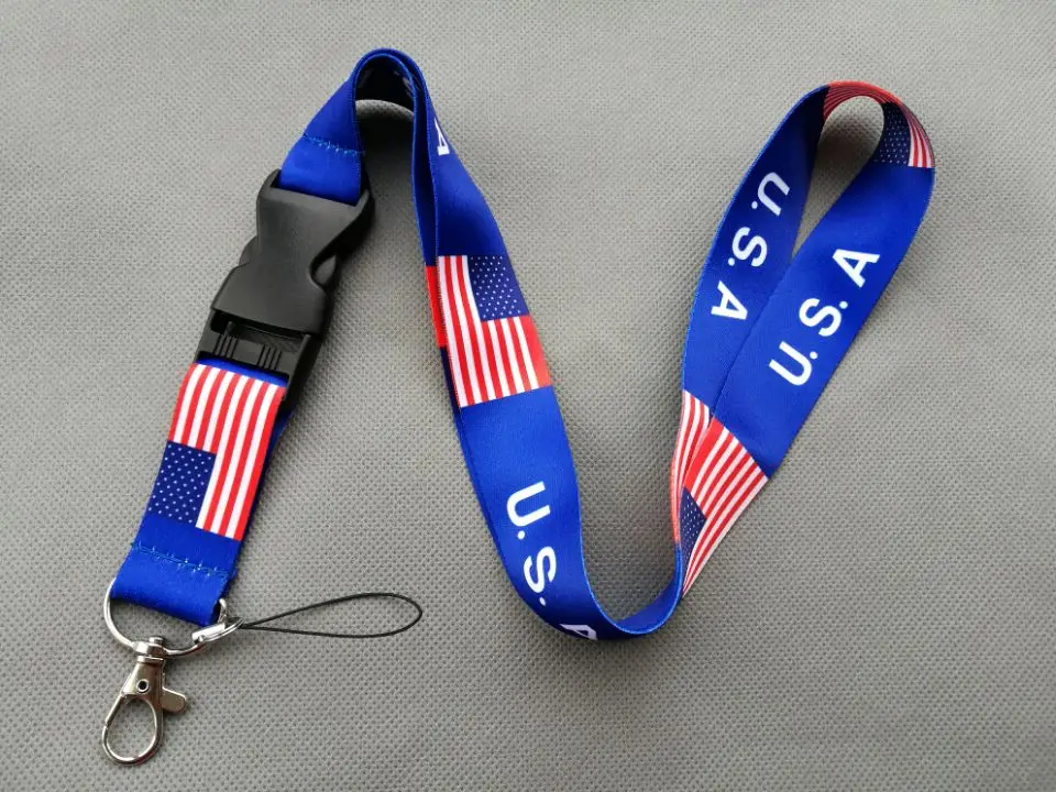 USA Flag Lanyard halsrem Halskæde ID Holder Nøglering 20pcs