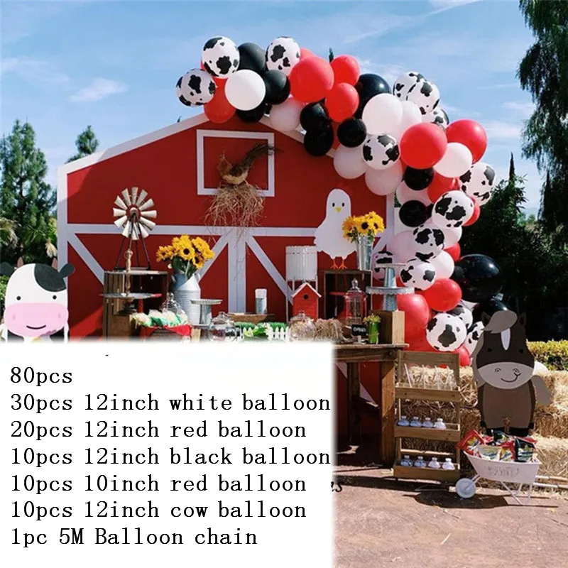 81pcs Hvid Sort Rød Latex Ballon Guirlande-Arch Kit 12 tommer Ko Trykte Balloner til Farm fødselsdagsfest Ko Tema Part Indretning