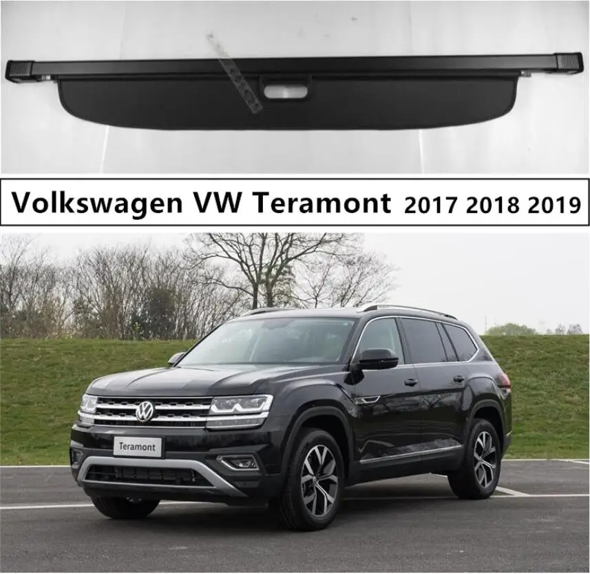 For Volkswagen VW Teramont Atlas 2017 2018 2019 Bageste Bagagerummet Security Shield bagageskjuleren Høj Kv Auto Tilbehør Sort Beige