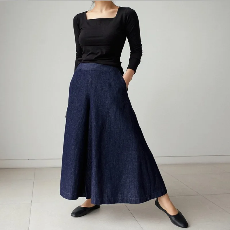 LANMREM Høj talje denim bred ben bukser til kvinder 2021 foråret trendy nye loose jeans kvinder elastisk talje vintage YJ184