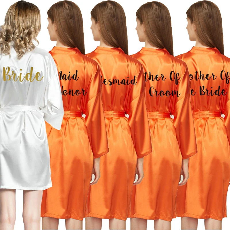 Satin silke klæder for kvinder Kjole Klæder Bryllup Kjole Bruden Brudepige slåbrok Brudepige orange brugerdefinerede brev print robe
