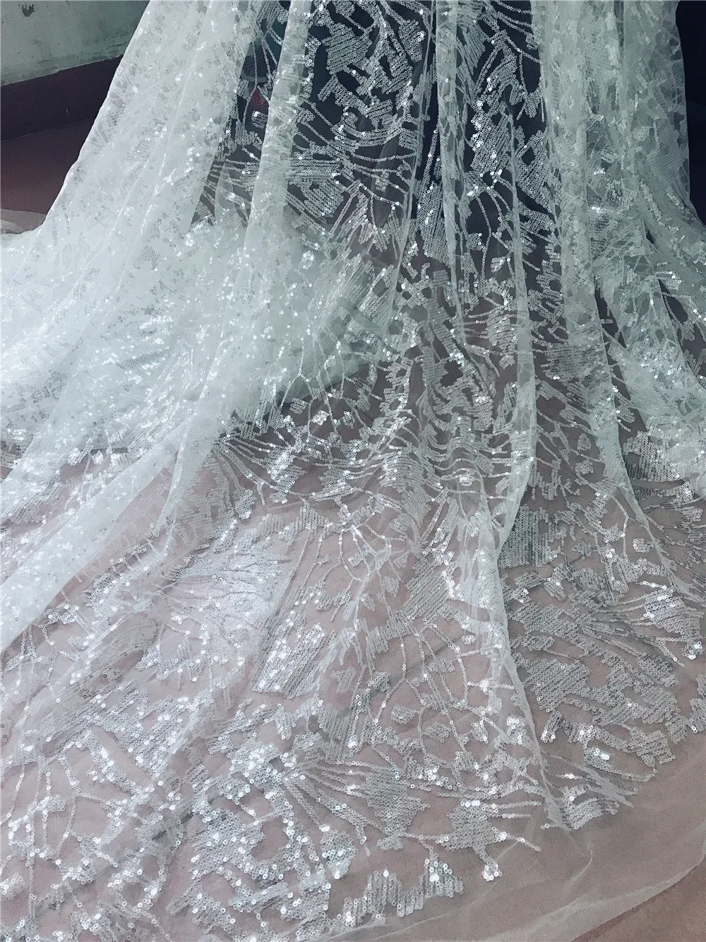 125 CM bred 1 yard pailletter sparkle luksus smukke Broderi Hvid bryllup vokset dresslace stof couture blonde stof