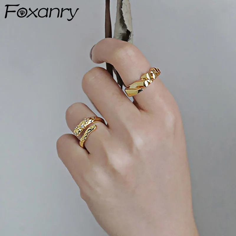 Foxanry 925 Sterling Sølv Zircon Ringe til Kvinder, Frankrig Forgyldt Trendy Elegante Bryllup Bride Smykker Part Gaver Engros