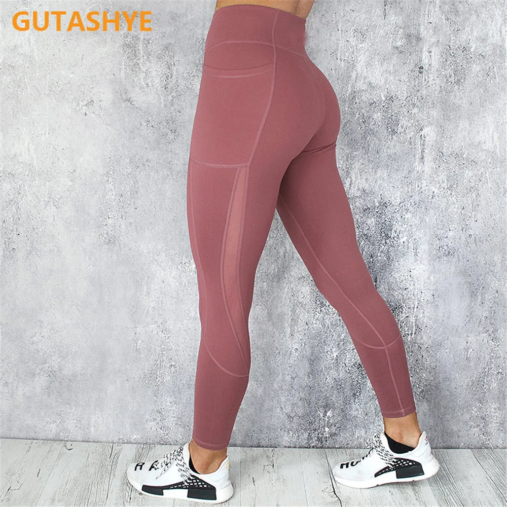 Ny Fuld Længde Træning Leggings Med Lomme Kvinder, Høj Talje Mesh Patchwork Yoga Bukser, Fitness, Motion, Sport Pants