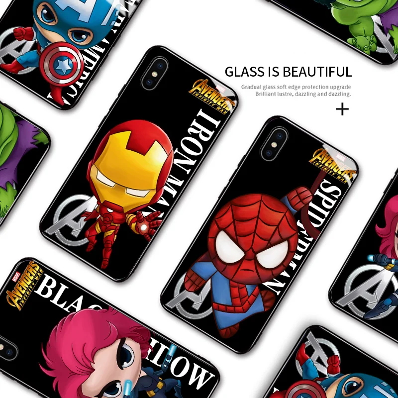 For Huawei S Smart Plus Tilfælde Nova 3i Tegnefilm Marvel Avenger Superhelt Ironman, Spiderman Dække Blank Hærdet Glas Kabinet