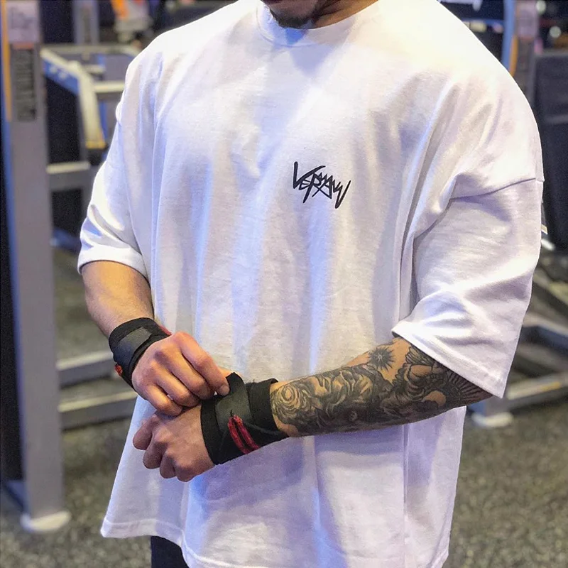 Ny kortærmet T-Shirt Fitness Bodybuilding Tøj Kort Ærme Mænd Mode Afslappet For Overdele Trænings-og Oversize Sweatshirt