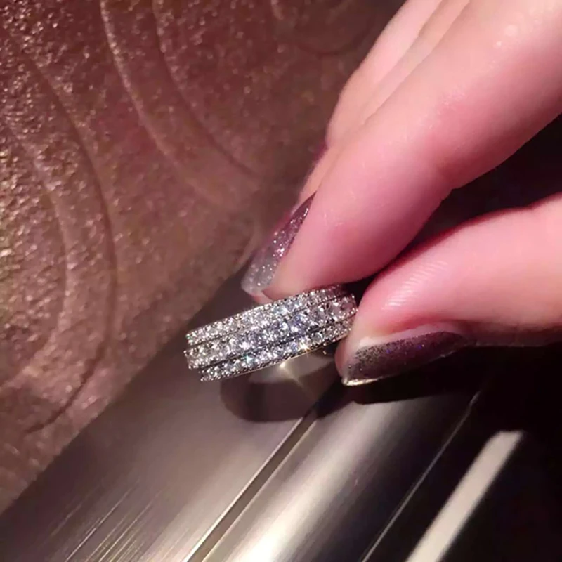 Europa-Micro-indlæg Fuld Zircon Ringe til Kvinder, Damer Elegante Enkle Bryllup forlovelsesringe Luksus Brude gemstone Smykker