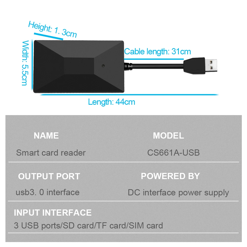 Rocketek USB 3.0 HUB for Smart Card-Læser micro SD/TF hukommelse ID Bank EMV elektroniske DNIE dni borger sim-cloner stik adapter