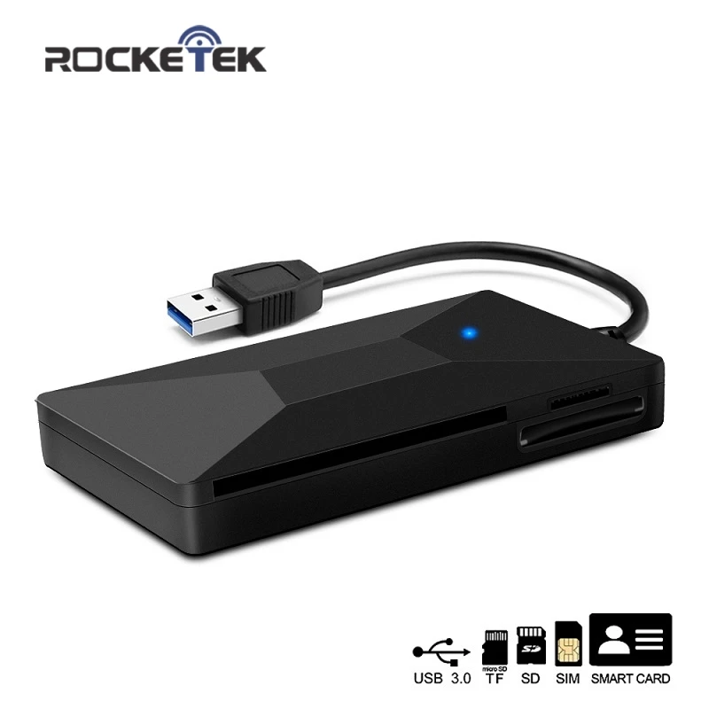 Rocketek USB 3.0 HUB for Smart Card-Læser micro SD/TF hukommelse ID Bank EMV elektroniske DNIE dni borger sim-cloner stik adapter