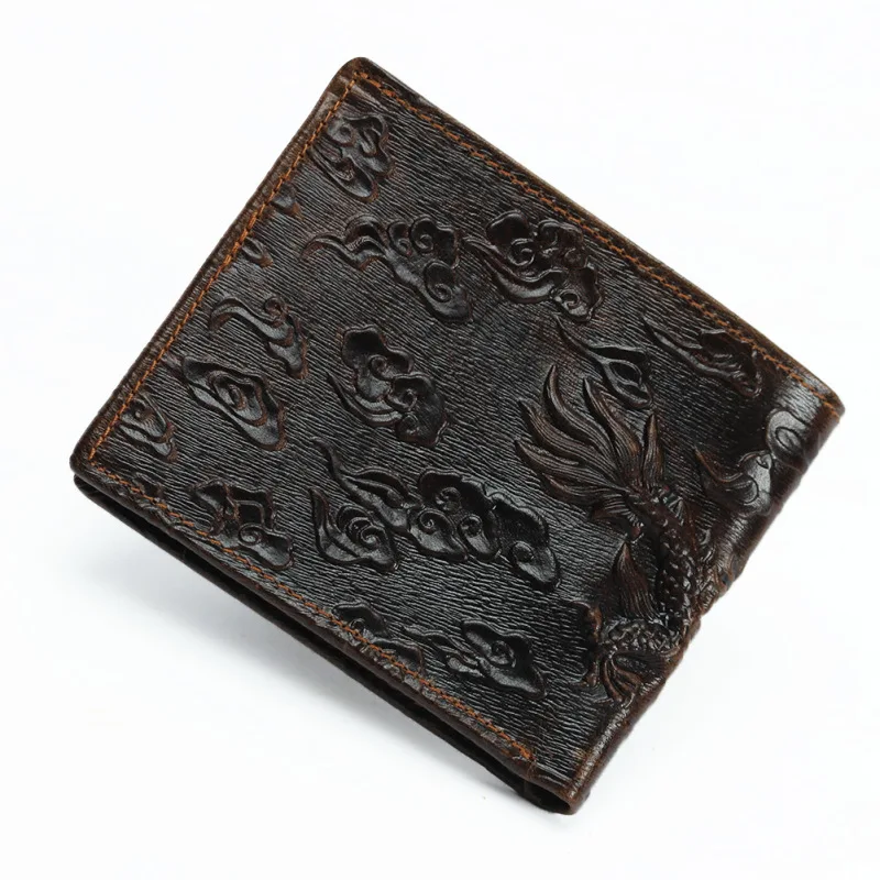 Ægte Læder 3D Prægning Dragon Totem Tegnebog,Vintage Kort Tegnebog Personlighed Pung Enkelt Design, Penge Klip Tegnebog