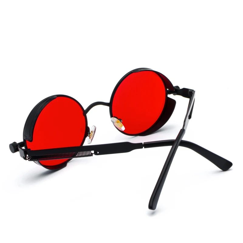 Kachawoo retro steampunk runde solbriller til mænd gave kvinder rød linse metal ramme rundt om solen briller steampunk tilbehør